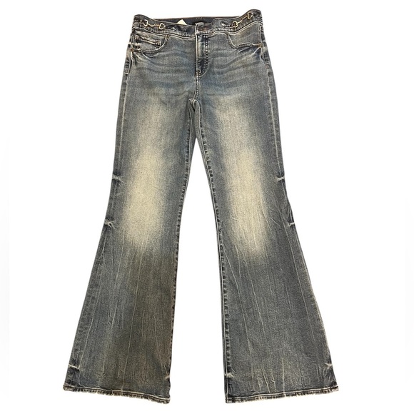 Express Blue 70s Flare Jeans Midrise Sz 8 NWT - Picture 1 of 7